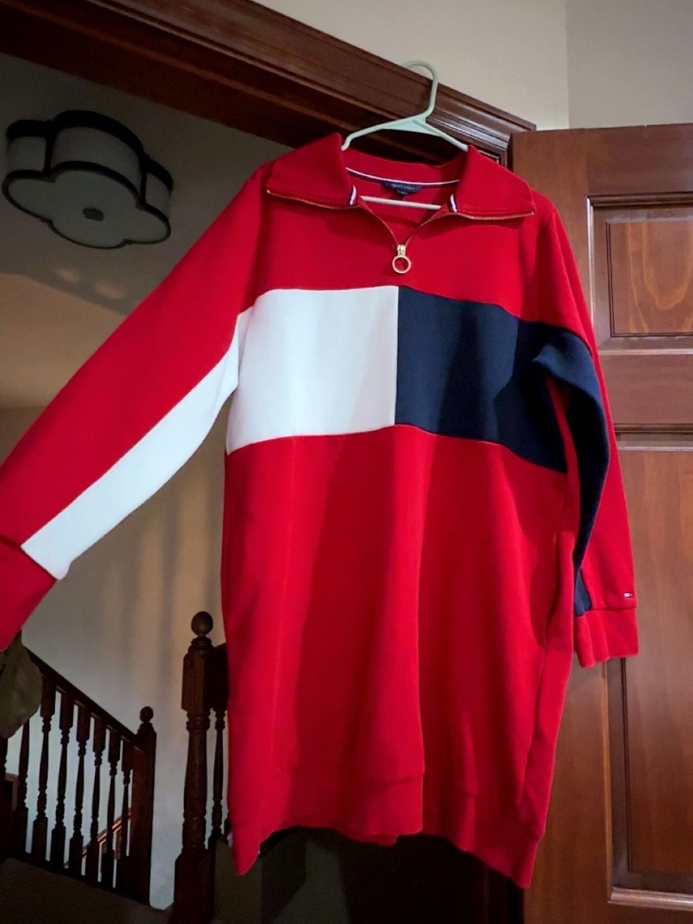 Tommy Hilfiger Red, White & Navy Colorblock Midi Dress Sweater